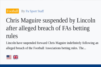 Casino Review Lincoln City’s Chris Maguire has been suspended by the club over allegations he broke betting rules.