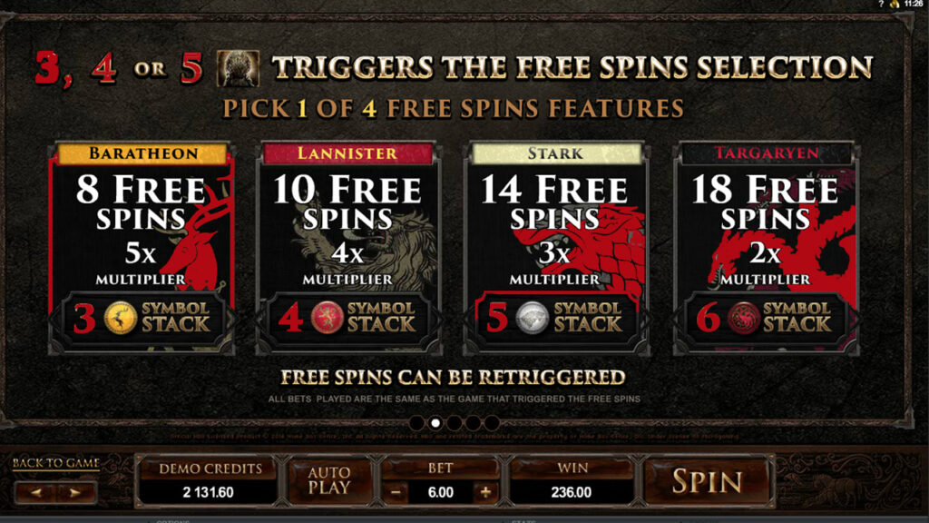 Game of Thrones Slot Bonus